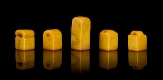 A Set of Five Hardstone Seals Height of tallest 2 inches.