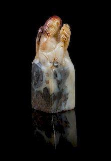 A Carved Hardstone Seal Height 2 5/8 inches.