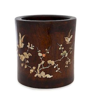 A Rosewood Brush Pot, Bitong Height 8 1/4 inches.