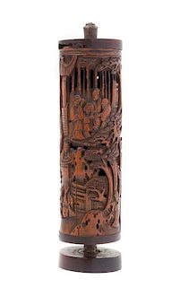 A Pierce Carved Bamboo Parfumier POSSIBLY 18TH CENTURY Height overall 7 5/8 inches.