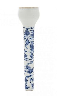 A Blue and White Porcelain Brush Handle Length 7 1/8 inches.