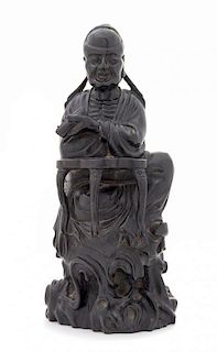 * A Carved Zitan Wood Figure of a Scholar Height 13 inches.