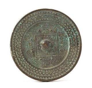 * A Bronze 'TLV' Mirror POSSIBLY HAN DYNASTY Diameter 4 1/2 inches.