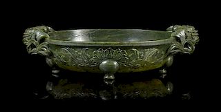 * A Large Spinach Jade Bowl Length 15 inches.