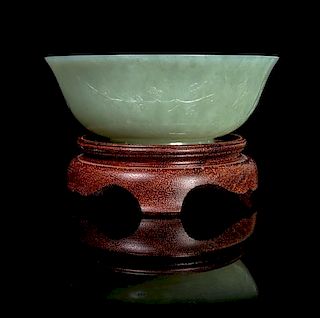 * A Celadon Jade Bowl Diameter 5 1/4 inches.
