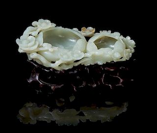 * A Carved Jade Brush Washer Length 5 3/4 inches.