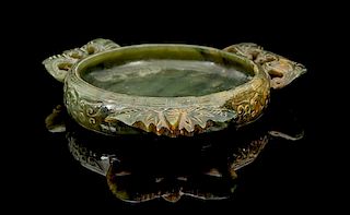* A Carved Spinach Jade Brush Washer Diameter 5 inches.