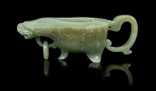 * A Carved Jade Water Dropper Length 5 3/4 inches.