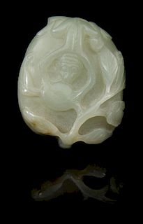 * A Carved Jade Box and Cover Length 2 3/8 inches.
