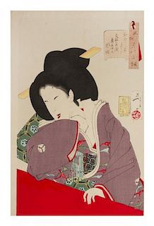 Seven Japanese Woodblock Prints Height of tallest 15 x width 10 inches.