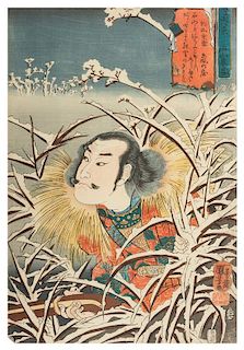 Utagawa Kuniyoshi, (Japanese, 1798-1861), Ishiyama bosetsu(Lingering Snow at Ishiyama) from the series Yobu hakkei(Military Bril