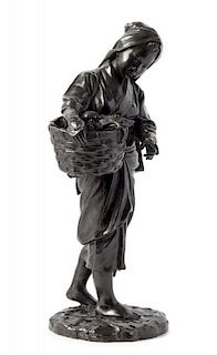 A Japanese Bronze Figure of a Female Farmer Height 18 1/2 inches.