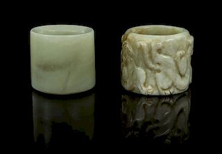 * Two Jade Archer's Rings Diameter of first 1 1/8 inches.