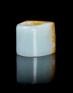 * A Celadon and Russet Jade Archer's Ring Width overall 1 1/4 inches.