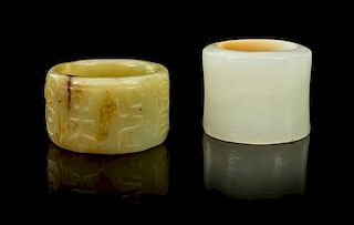 * Two Jade Archer's Rings Diameter of interior of first 7/8 inches.