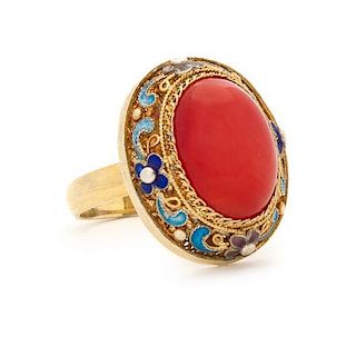 * A Coral Ring Height of stone 8 /8 inches, interior diameter 3/4 inches.