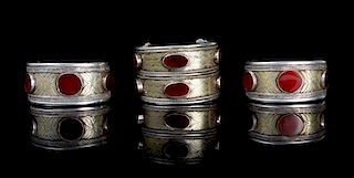 A Group of Three Carnelian Inset and Silvered Metal Bracelets 200.60 dwts.
