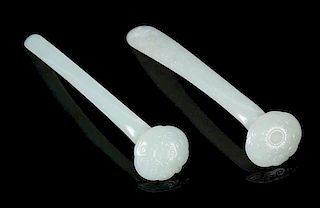 * Two Celadon Jade Hairpins Length of longer 5 3/4 inches.