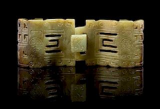 * A Carved Jade Belt Buckle Length 4 1/2 inches.