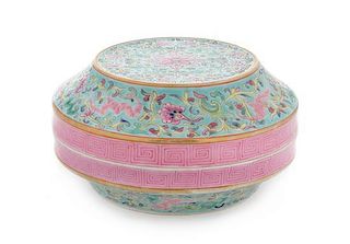 A Famille Rose Porcelain Box and Cover Diameter 5 inches.