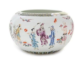 A Famille Rose Porcelain Jardiniere Diameter 11 1/2 inches.