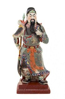A Famille Rose Porcelain Figure of Guan Yu Height 17 1/8 inches.