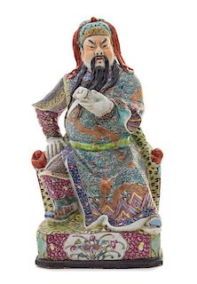 A Famille Rose Porcelain Figure of Guan Yu POSSIBLY LATE QING DYNASTY Height 11 1/2 inches.