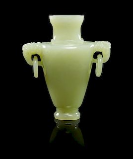 A Celadon Jade Vase Height 6 3/4 inches.