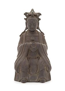 A Bronze Figure of Seated Guanyin POSSIBLY MING DYNASTY Height 11 inches.