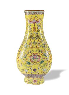 Chinese Yellow Ground, Floral Vase, 20th Century