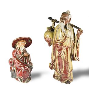 2 Chinese Glazed Pottery Scholar Figures