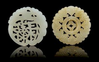 * Two Pierce Carved Jade Pendants Diameter 2 1/4 inches.