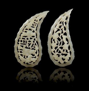 * Two Pierce Carved Jade Pendants Length 2 3/8 inches.