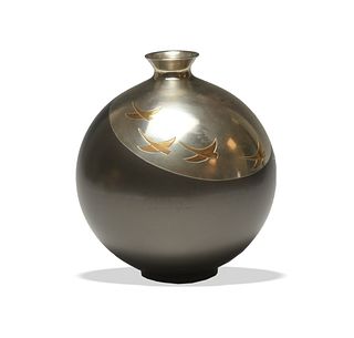Japanese Bronze Vase with Silver and Gold