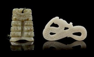 * Two Carved Jade Pendants Length of first 2 1/4 inches.