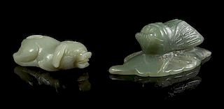 * Two Carved Jade Articles Length of first 3 1/8 inches.