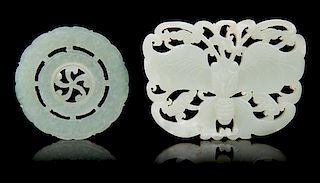 * Two Carved Jade Pendants Length of first 3 inches.