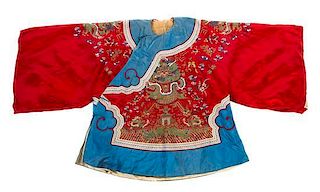 A Chinese Embroidered Silk Lady's Winter Robe Length collar to hem 36 inches.