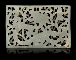 * A Pierce Carved Jade Plaque Length of first 2 5/8 inches.