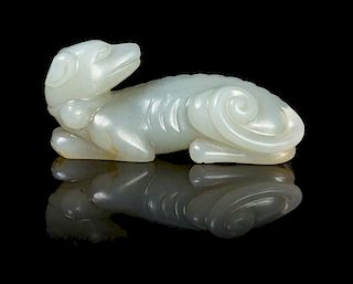 A Carved Pale Celadon Jade Toggle Length 2 1/2 inches.