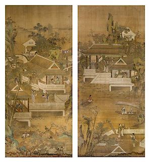 * Two Ink and Color on Paper Paintings LIKELY 19TH/EARLY 20TH CENTURY Height 78 5/8 x width 34 5/8 inches.