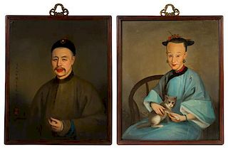 * A Set of Two Portraits, DAOGUANG PERIOD (1821-1850), finely painted on one depicting a Qing Dynasty official seated wearing in