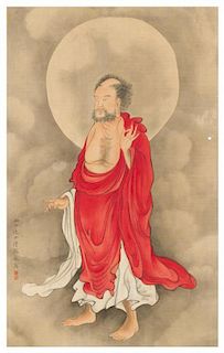 Attributed to Pu Ru After Pu Ru, (Chinese, 1896-1963), depicting a standing luohan figure, wearing draped robes.
