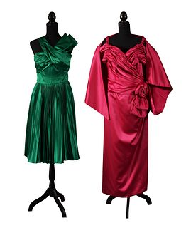 2 Vintage Ladies Satin Dresses, Don Loper and Dessy
