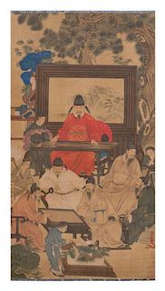 After Yao Wenhan, (Chinese, 18th Century), depicting a garden setting with scholars in various leisure pursuits, one sitting in