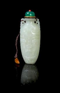 A Celadon Jade Snuff Bottle Height 2 3/4 inches.