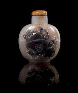 * A Carved Agate Snuff Bottle SUZHOU SCHOOL Height 2 1/4 inches.