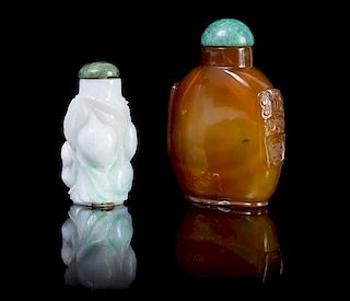 Two Hardstone Snuff Bottles Height of taller 3 inches.