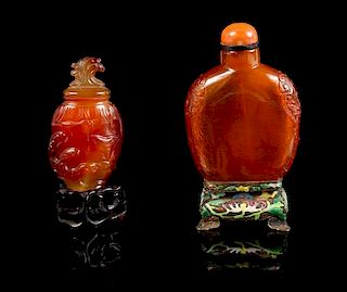 * An Amber Snuff Bottle Height of taller 3 1/2 inches (with stand).