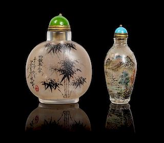 * Two Inside Painted Glass Snuff Bottles Height of taller 3 3/8 inches.